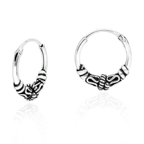 Genuine Sterling Silver 925 Bali Hoop Earring Diameter 13 mm Thickness 3.5 mm Genuine Sterling Silver 925 Bali Hoop Earring Diameter 13 mm Thickness 3.5 mm